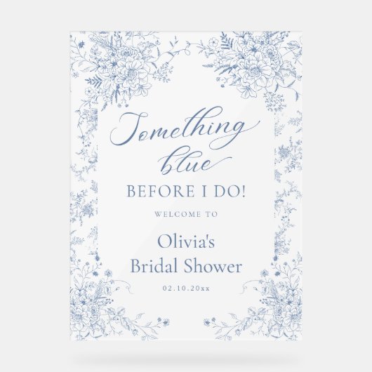 Iets Blauw Bruids douche Welkom Acryl Bord (Voorkant)