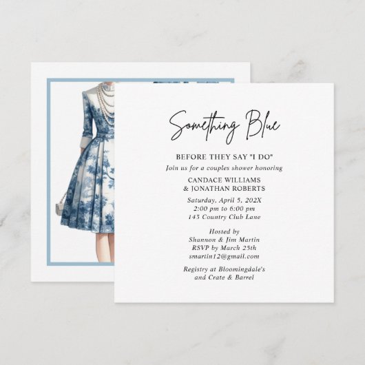 Iets blauw bruids koppels douche uitnodiging (Voorkant / Achterkant)