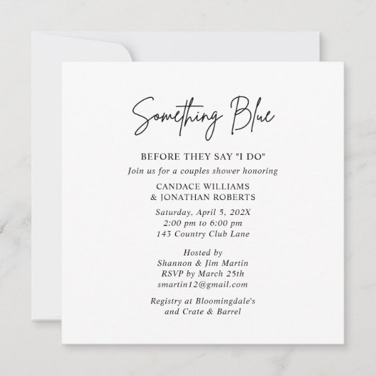 Iets blauw bruids koppels douche uitnodiging (Voorkant)