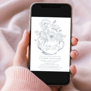  Iets Blauw Bruids Thee QR Vrijgezellenfeest Kaart