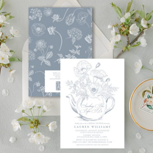 Iets Blauw Bruids Thee QR Vrijgezellenfeest Kaart