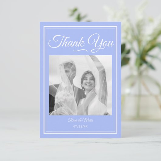 Iets blauw bruiloft bedankt kaart (Staand voorkant)