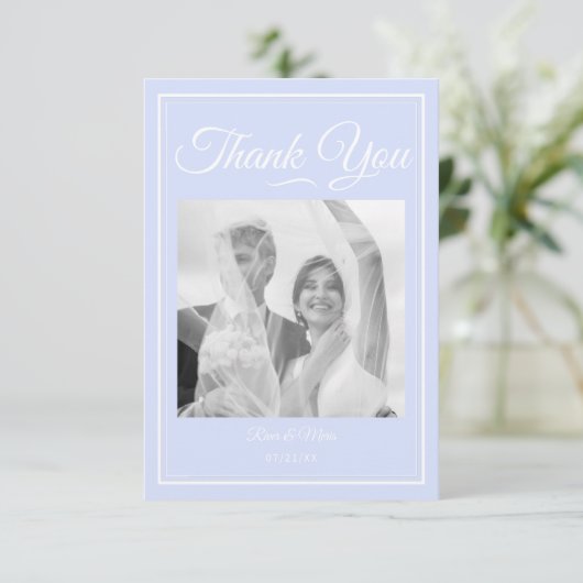Iets blauw bruiloft bedankt kaart (Staand voorkant)