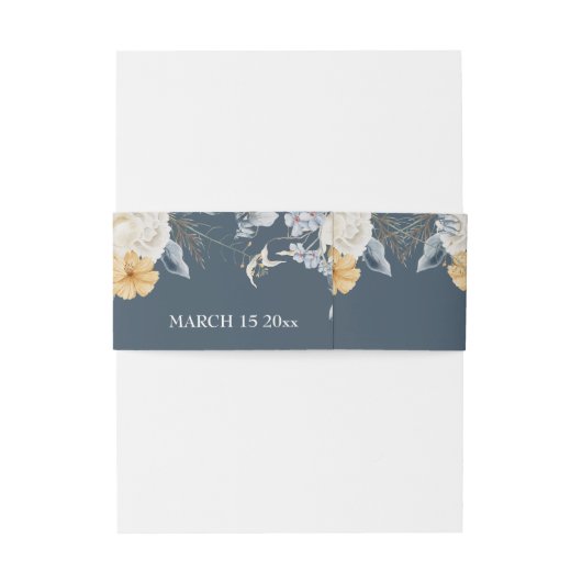 IETS BLAUW, BRUILOFT BLOEMEN op blauw Uitnodigingen Wikkel (Achterkant Voorbeeld)