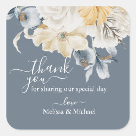 IETS BLAUW Bruiloft Dank u op Blue Square Vierkante Sticker
