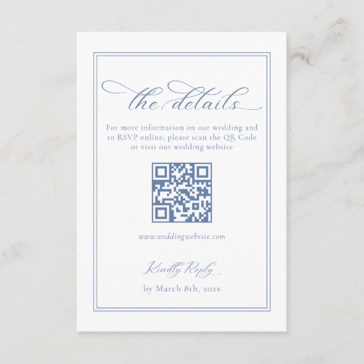 Iets blauw bruiloft details QR-code Informatiekaartje (Voorkant)