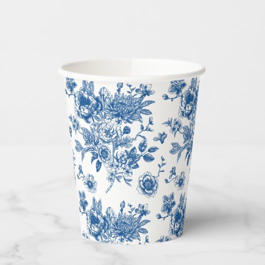 Iets blauw chinoiserie blauw vrijgezellenfeest papieren bekers (Links)