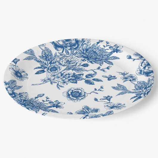 Iets blauw chinoiserie blauw vrijgezellenfeest papieren bordje (Gekanteld)
