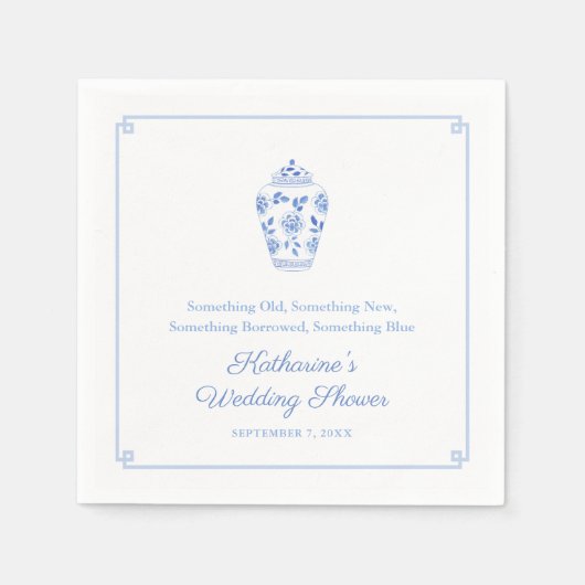 Iets blauw Chinoiserie bruiloft Vrijgezellenfeest Servet (Voorkant)