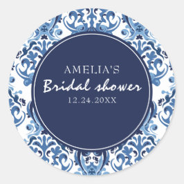 Iets blauw Chinoiserie patroon Vrijgezellenfeest Ronde Sticker