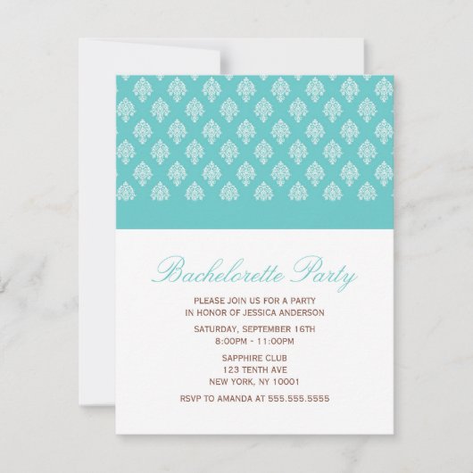 Iets blauw Damask Pattern Bachelorette Party Kaart (Voorkant)