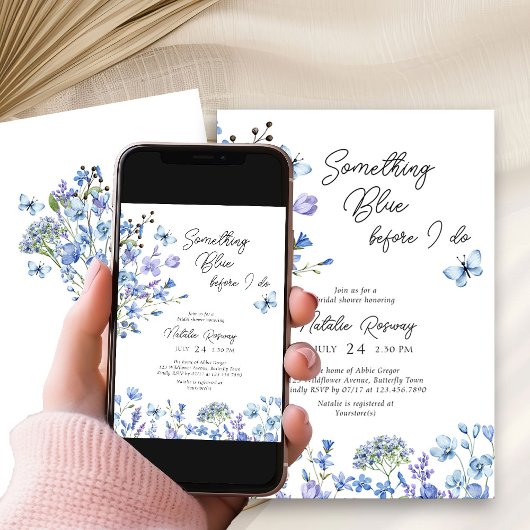 Iets Blauw Delicate Wildflower Bruidsdouche Kaart