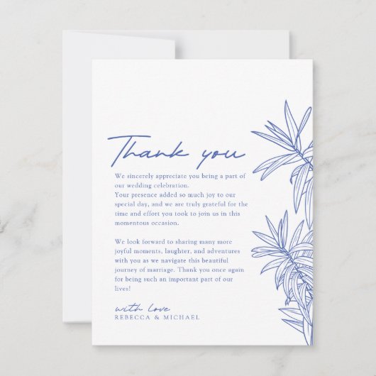 Iets blauw Eenvoudig Hand getekend Botanisch Bedankkaart (Voorkant)