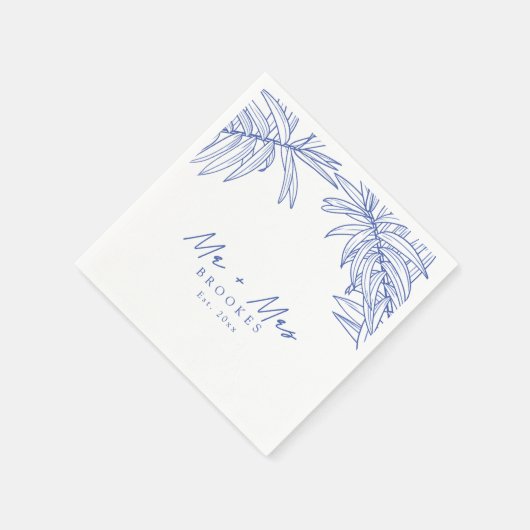 Iets blauw Eenvoudig Hand getekend Botanisch Servet (Hoek)