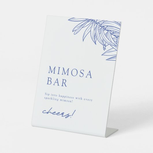 Iets blauw Eenvoudige Botanische Mimosa Bar Reclamebord Met Voetstuk (Voorkant)