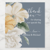 IETS BLAUW - Elegant Bloemen op Blauwe Bruiloft Wijn Etiket (Enkel label)