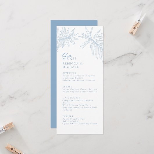 Iets blauw Elegant Botanisch Trouwmenu (Voorkant / Achterkant in situ)