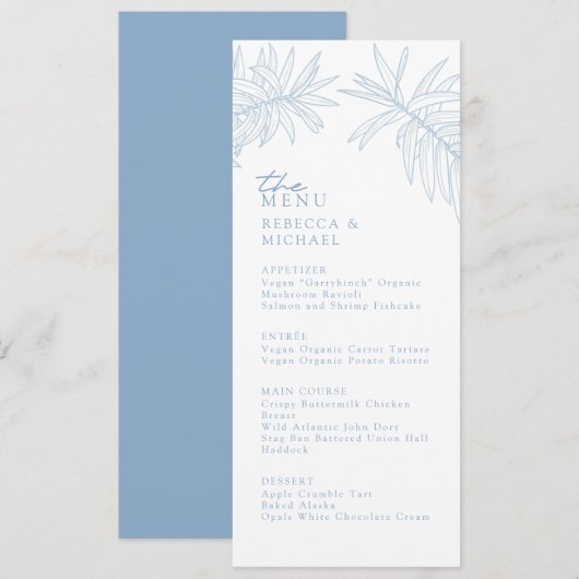 Iets blauw Elegant Botanisch Trouwmenu (Voorkant / Achterkant)