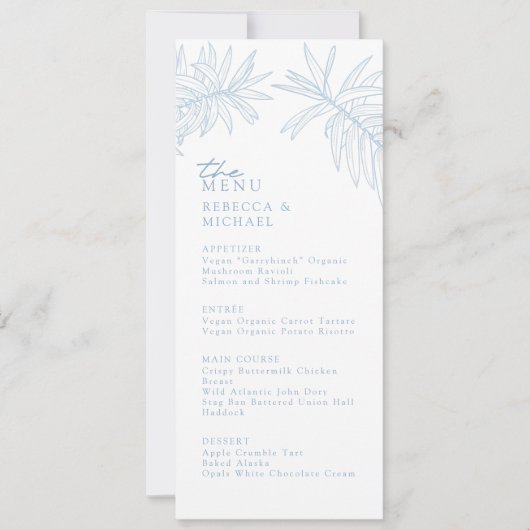 Iets blauw Elegant Botanisch Trouwmenu (Voorkant)