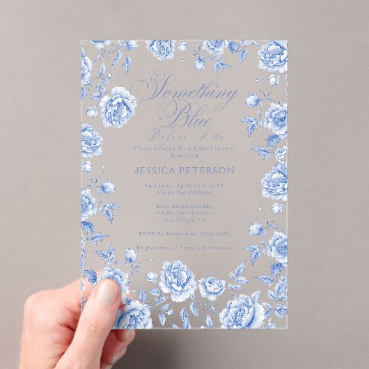 Iets blauw Elegant Chinoiserie Vrijgezellenfeest Acryl Uitnodigingen (Insitu (Draagbaar))