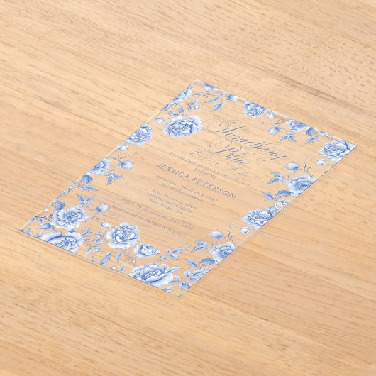 Iets blauw Elegant Chinoiserie Vrijgezellenfeest Acryl Uitnodigingen (Laagn)