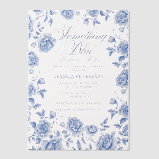 Iets blauw Elegant Chinoiserie Vrijgezellenfeest Vellum Uitnodigingen (Voorkant)