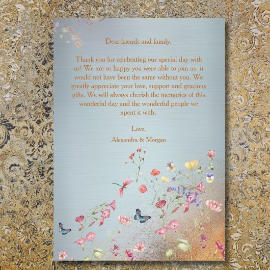 Iets blauw Elegant Wildflower bruiloft Bedankkaart