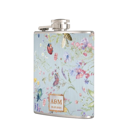 Iets blauw Elegant Wildflower bruiloft Heupfles (Links)