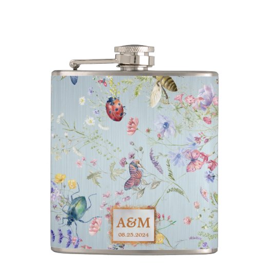 Iets blauw Elegant Wildflower bruiloft Heupfles (Voorkant)