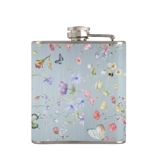 Iets blauw Elegant Wildflower bruiloft Heupfles (Achterkant)