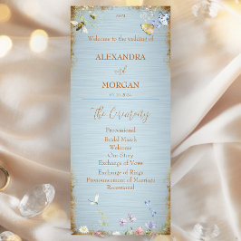Iets blauw Elegant Wildflower bruiloft programma Programmakaart