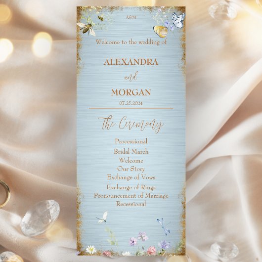 Iets blauw Elegant Wildflower bruiloft programma Programmakaart