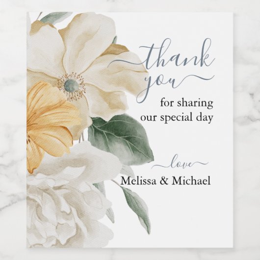 IETS BLAUW - Elegante bloemenbruiloft Wijn Etiket (Enkel label)