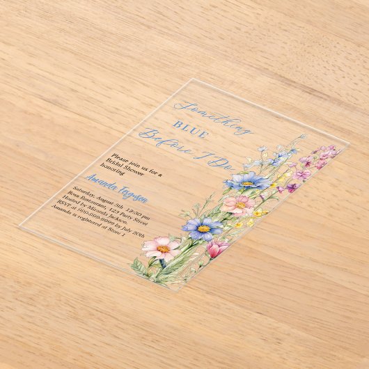 Iets blauw floraal roze helder Vrijgezellenfeest Acryl Uitnodigingen (Laagn)