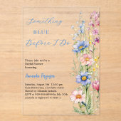 Iets blauw floraal roze helder Vrijgezellenfeest Acryl Uitnodigingen (Voorkant)