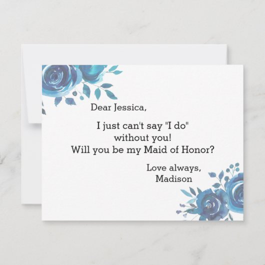 Iets blauw Floral wordt je mijn bruidsmeisje Kaart (Achterkant)