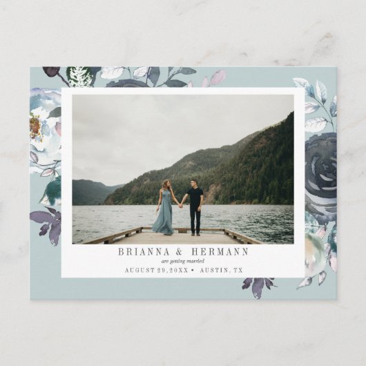 Iets blauw | Foto BRUILOFT DE DATUM OPSLAAN Aankondigingskaart (Voorkant)