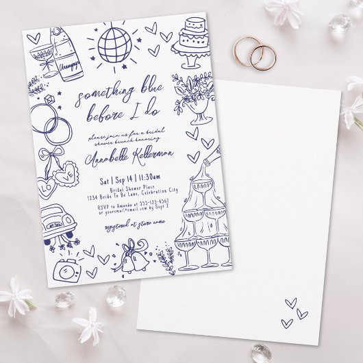 Iets Blauw getekend voor ik een Bruids douche doe Kaart