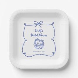 Iets blauw grillige hand getrokken taart papieren bordje