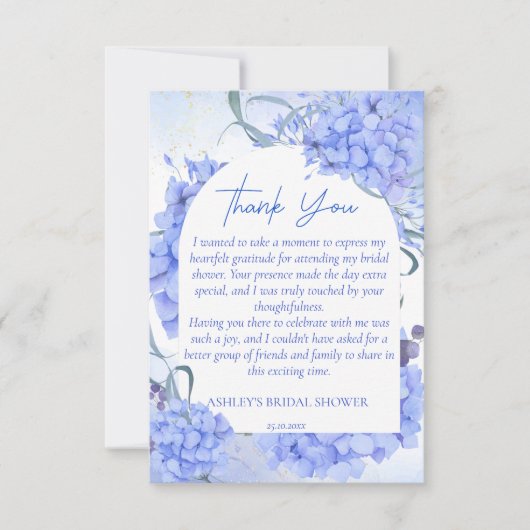 Iets blauw hortensia als elegant vrijgezellenfeest bedankkaart (Voorkant)