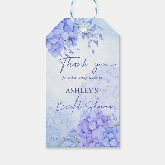 Iets blauw hortensia als elegant vrijgezellenfeest cadeaulabel (Voorkant)