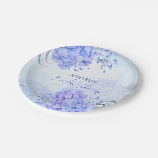 Iets blauw hortensia als elegant vrijgezellenfeest papieren bordje (Gekanteld)