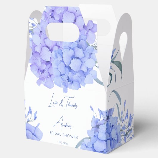 Iets blauw hydrangea vrijgezellenfeest bloesem bedankdoosjes (Geopend)
