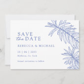 Iets blauw minimalistisch botanisch bespaart de da save the date (Voorkant)