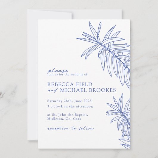 Iets blauw minimalistisch botanisch kaart (Voorkant)