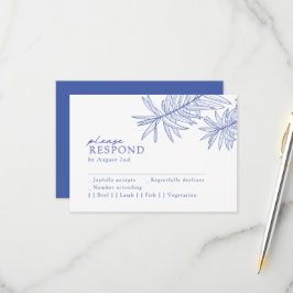 Iets blauw minimalistisch botanisch RSVP kaartje