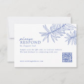 Iets blauw minimalistische botanische QR-code RSVP Kaartje (Voorkant)