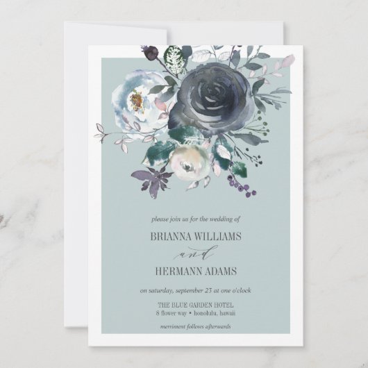 Iets blauw | Moderne botanische bruiloft Kaart (Voorkant)