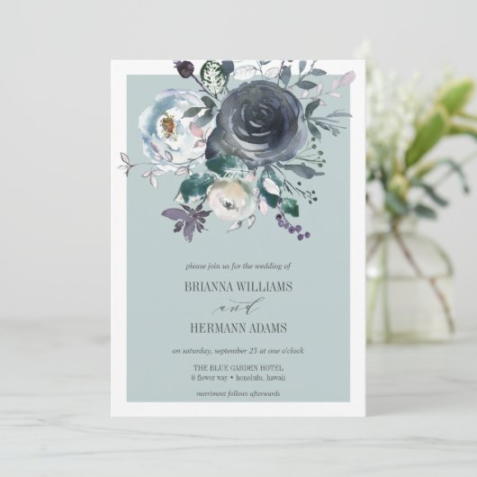 Iets blauw | Moderne botanische bruiloft Kaart (Staand voorkant)