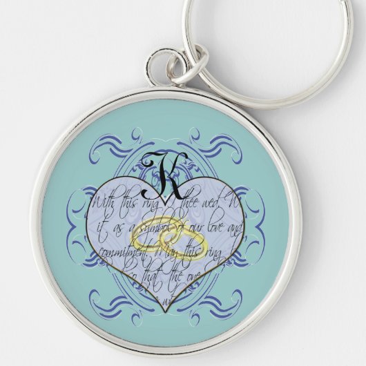 Iets blauw Monogram Trouwgelofte Hart Sleutelhanger (Voorkant)